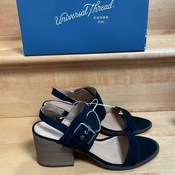 Black Faux Suede Block Heel Sandals - Picture 8 of 8